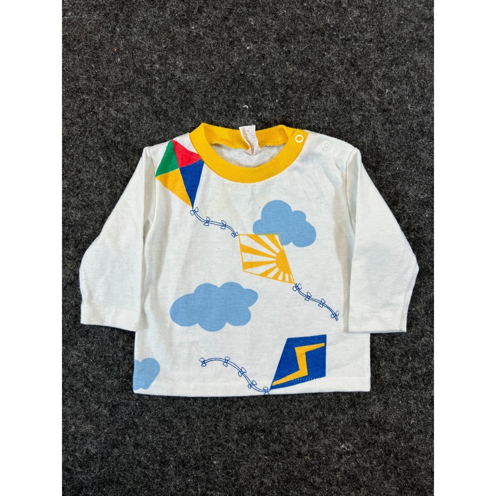 Vintage 80s Sears Perma-Prest Infant Kite Graphic Long Sleeve Shirt White Small